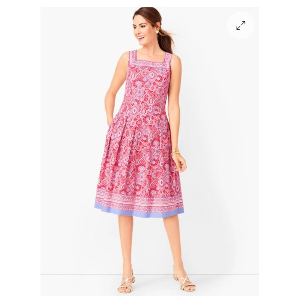 Talbots 10P Medallion Midi Dress Coastal Preppy Resort Fit Flare